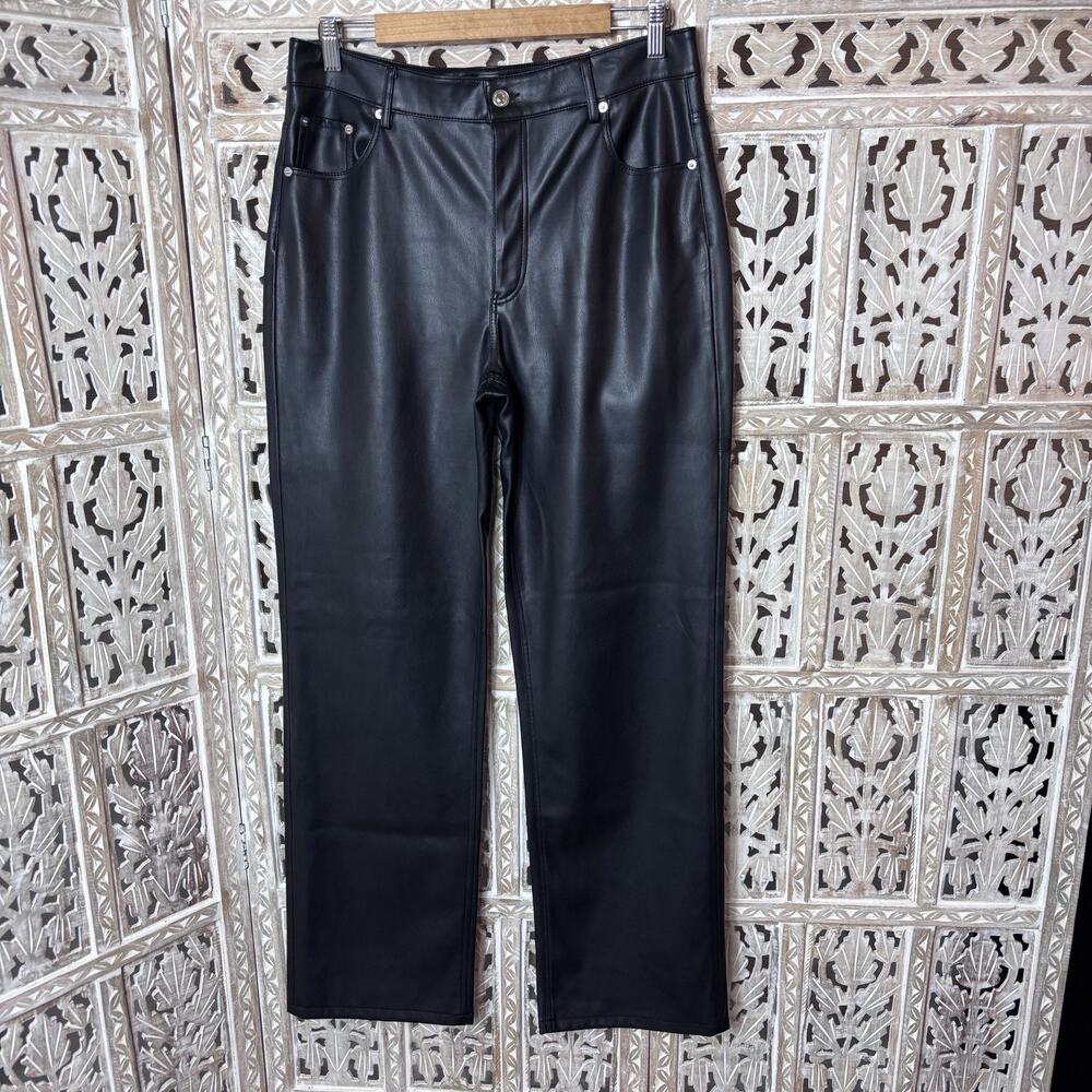 ZARA Black Faux Leather Wide Leg Pants Goth Grunge Going Out Women's Size 10
